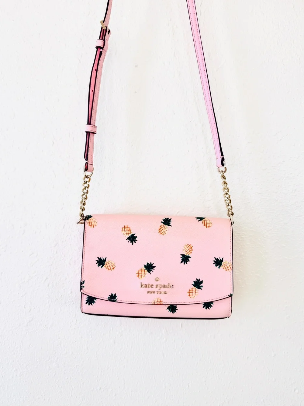 Kate Spade New York Staci Pineapple Crossbody Bag Pink Saffiano Leather
